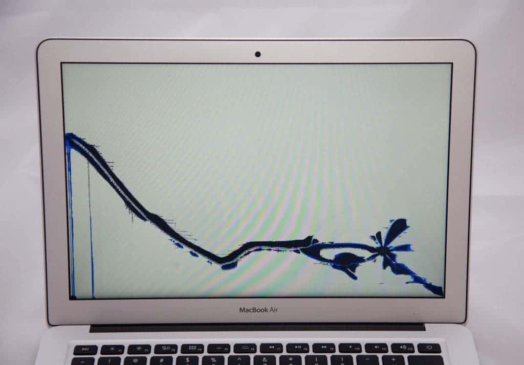 MacBook Air Screen Repair 28 MacBook Air with a black starting on the bottom right of the display and traveling across the screen to the left hand side