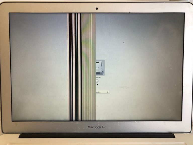 Repaired MacBook Air Screen with Classic Stripe