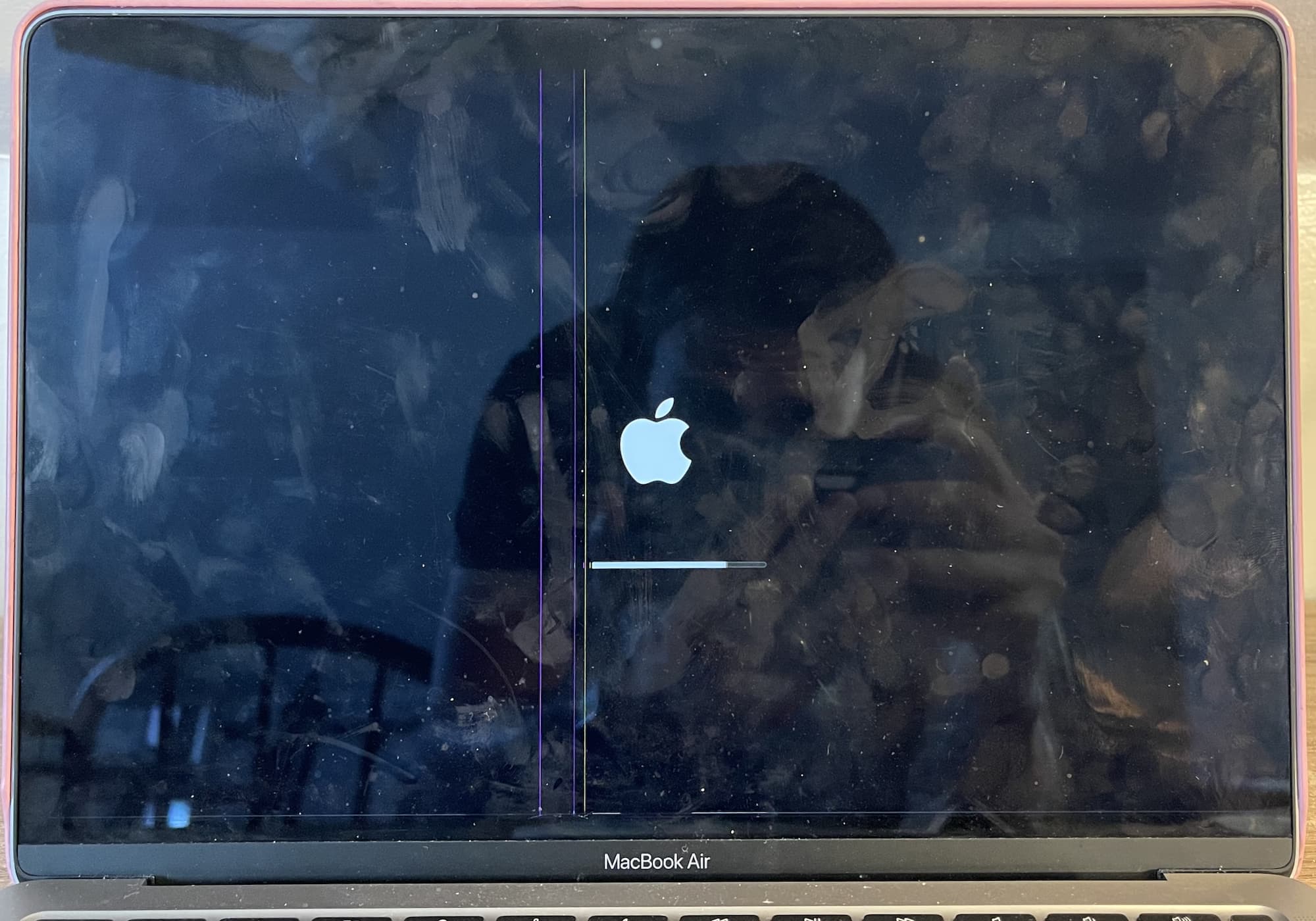 A2337 MacBook air with hairline crack on screen.