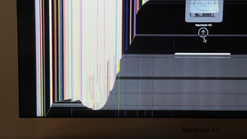 Point of impact on screen of MacBook Air