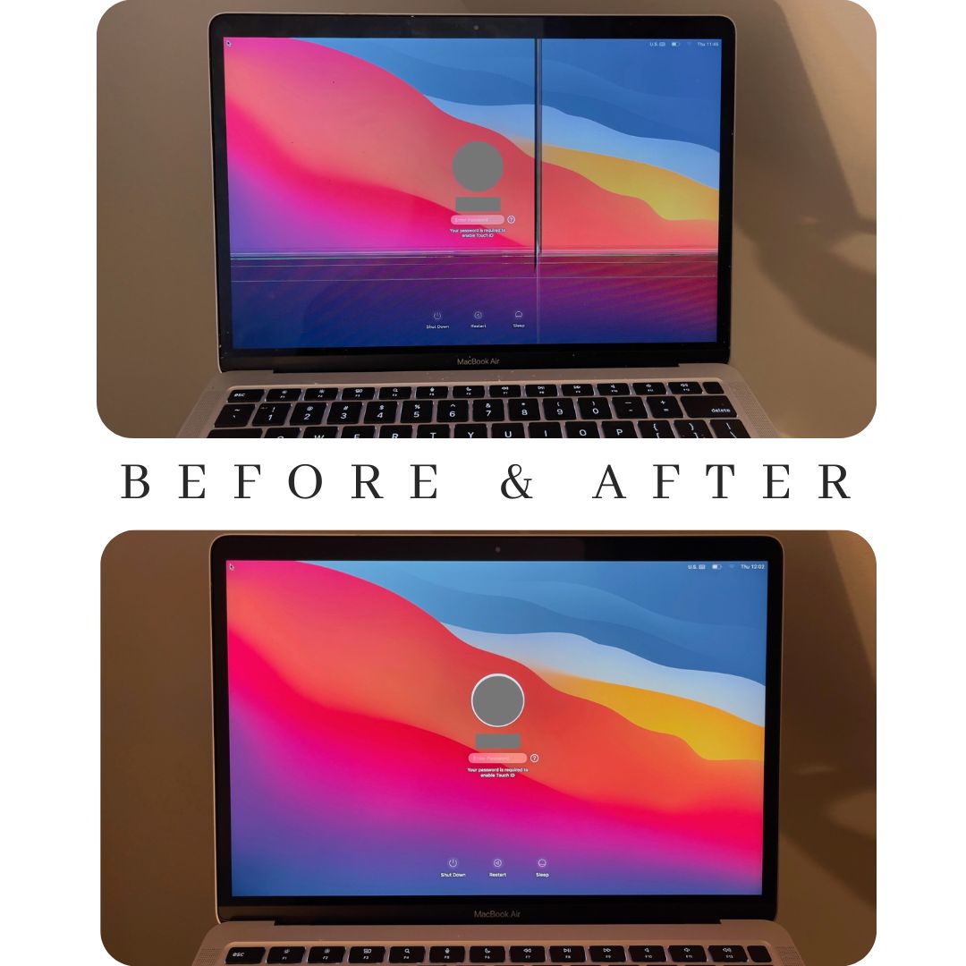 Before and After of a MacBook that was closed on object.