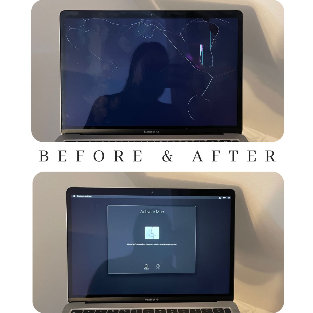 Before and after of MacBook Air screen repair